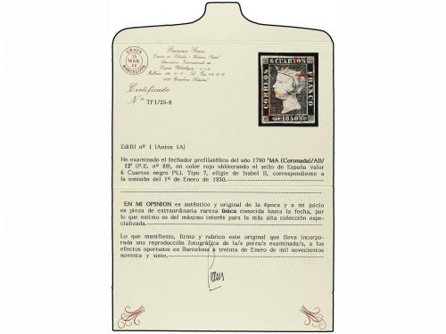 ° ESPAÑA. Ed. 1. 6 cu. negro, tipo I posición 7. Mat. MA (co