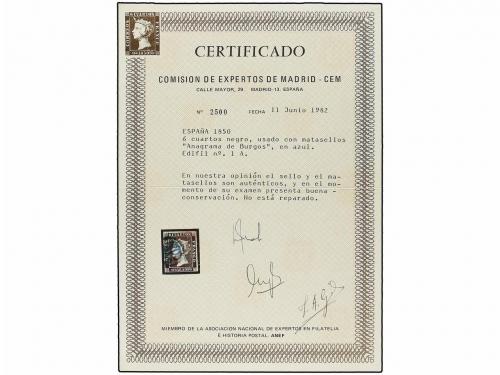 ° ESPAÑA. Ed. 1. 6 cu. negro, tipo I posición 4. Mat. ANAGRA