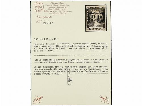 ° ESPAÑA. Ed. 1. 6 cu. negro, tipo I posición 19. Mat. P.P.