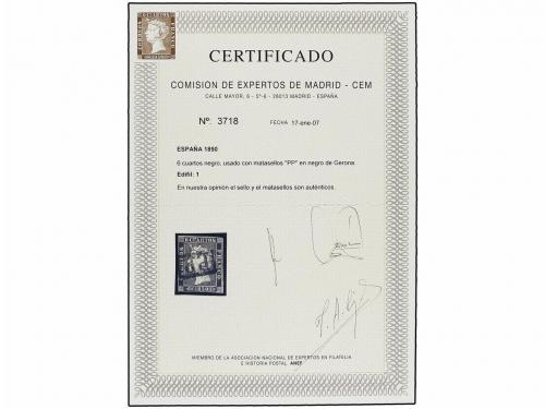 ° ESPAÑA. Ed. 1. 6 cu. negro, tipo I posición 14. Mat. P.P. 