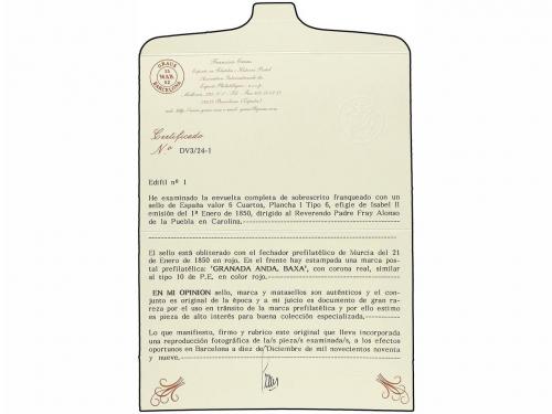 ✉ ESPAÑA. Ed. 1. 1850. MURCIA a LA CAROLINA. 6 cu. negro, ti