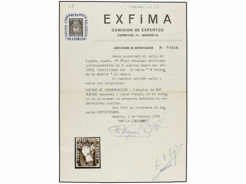 ° ESPAÑA. Ed. 1A. 6 cu. negro, tipo II posición 3. Mat. "M"