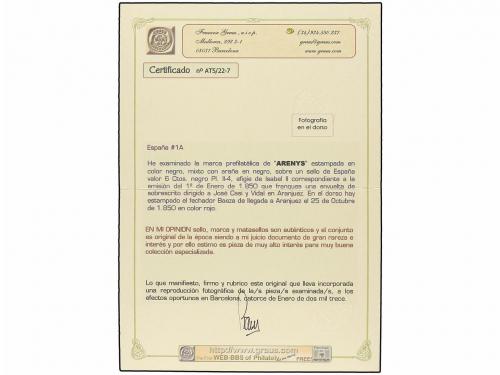 ✉ ESPAÑA. Ed. 1A. 1850. ARENYS DE MAR a ARANJUEZ. Envuelta (