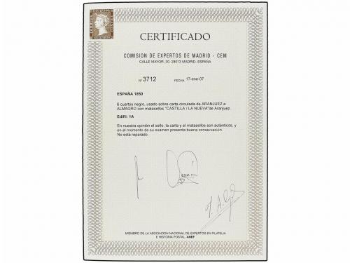 ¿ ESPAÑA. Ed. 1A. 1850. ARANJUEZ a ALMAGRO. 6 cu. negro, tip