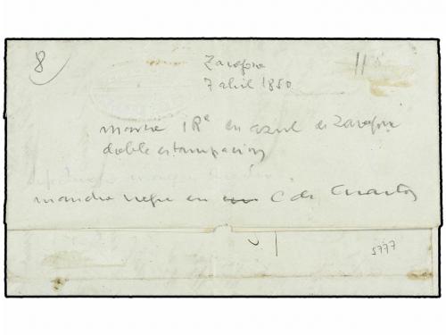 ✉ ESPAÑA. Ed. 1A. 1850. ZARAGOZA a MADRID. 6 cu. negro, tipo