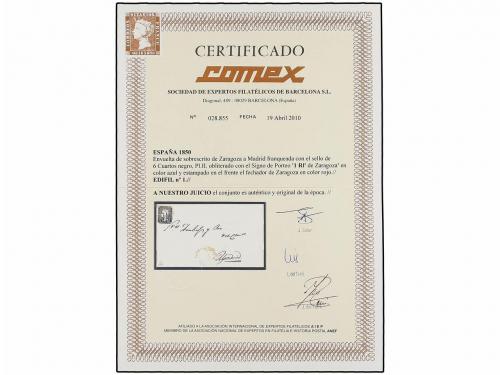 ✉ ESPAÑA. Ed. 1A. 1850. ZARAGOZA a MADRID. 6 cu. negro, tipo