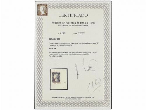 Δ ESPAÑA. Ed. 1. 6 cu. negro, tipo II posición 12 sobre pequ