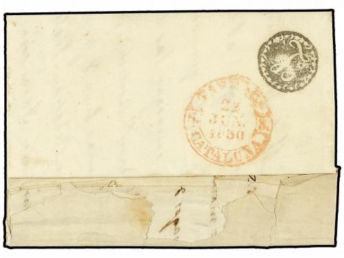 ✉ ESPAÑA. Ed. 1A. 1850. CERVERA a TARRAGONA. 6 cu. negro, ti