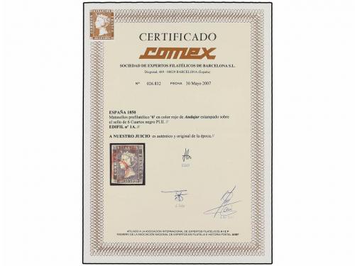 ° ESPAÑA. Ed. 1A. 6 cu. negro, pl. II tipo 11. Mat. "6" en r