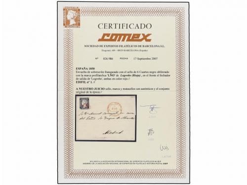 ✉ ESPAÑA. Ed. 1. 1850. LOGROÑO a MADRID.6 cu. negro, tipo I 