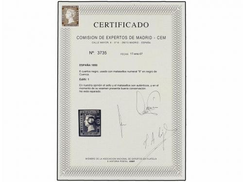 ° ESPAÑA. Ed. 1. 6 cu. negro, tipo I posición 23. Mat. "8" e