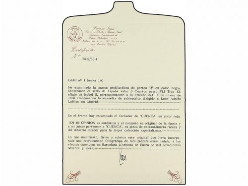 ¿ ESPAÑA. Ed. 1. 1850. CUENCA a MADRID. 6 cu. negro, tipo I