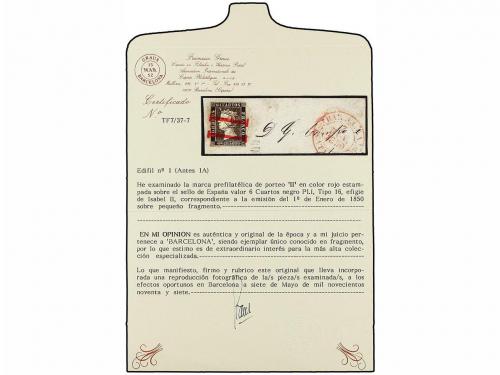 ¿ ESPAÑA. Ed. 1. 6 cu. negro, tipo I posición 16 sobre fragm