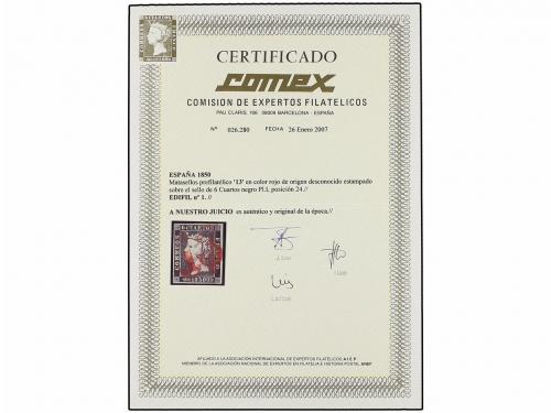 ° ESPAÑA. Ed. 1. 6 cu. negro, tipo I posición 24. Mat. "13" 