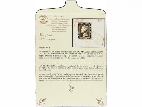 ¿ ESPAÑA. Ed. 1. 6 cu. negro, tipo I posición 2 sobre fragme