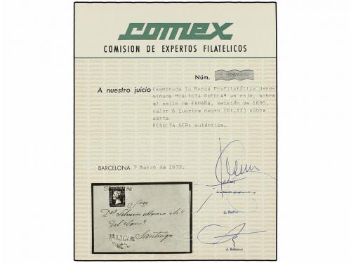 ✉ ESPAÑA. Ed. 1A. 1850. PUEBLA a SANTIAGO. 6 cuartos negro, 