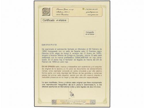 ✉ ESPAÑA. Ed. 1A. 1850. CASALAREYNA a VITORIA. 6 cuartos neg