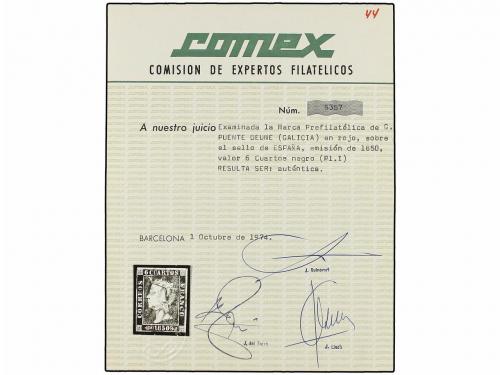 ° ESPAÑA. Ed. 1. 6 cuartos negro, pl. I tipo 4. Mat. G/PUENT