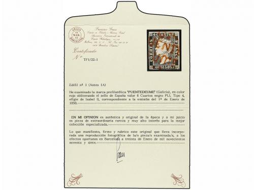 ° ESPAÑA. Ed. 1. 6 cuartos negro, pl. I tipo 4. Mat. G/PUENT