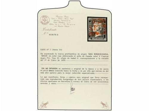 ° ESPAÑA. Ed. 1. 6 cuartos negro, pl. I tipo 21. Mat. D.GIBR