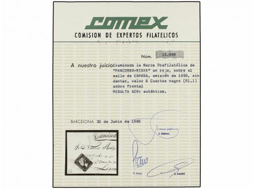 Δ ESPAÑA. Ed. 1. 6 cuartos negro, pl. I tipo 13 sobre fragme