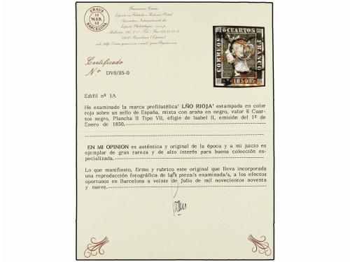 ° ESPAÑA. Ed. 1A. 6 cuartos negro, pl. II tipo 7. Mat. LÑO/R