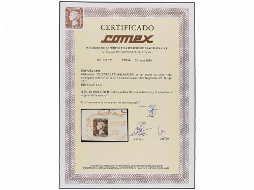 ¿ ESPAÑA. Ed. 1A. 6 cu. negro, tipo II posición 25 sobre fra