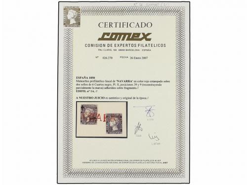 ° ESPAÑA. Ed. 1A (2). 6 cuartos negro, pl. II tipos 35,9. Ma