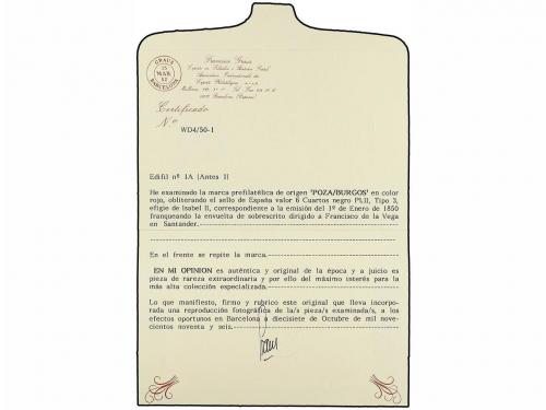 ✉ ESPAÑA. Ed. 1A. 1850. POZA a SANTANDER. 6 cuartos negro, p