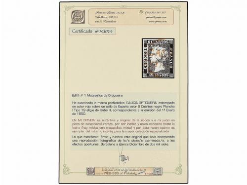 ° ESPAÑA. Ed. 1. 6 cuartos negro, pl. I tipo 19. Mat. GALICI