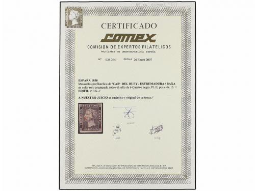 ° ESPAÑA. Ed. 1A. 6 cuartos negro, pl. II tipo 13. Mat. CABA