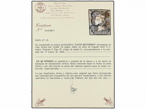 ° ESPAÑA. Ed. 1A. 6 cu. negro, tipo II posición 37. Mat. LUG