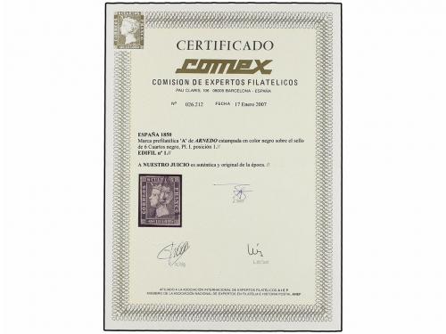 ° ESPAÑA. Ed. 1. 6 cuartos negro, pl. I tipo 1. Mat. "A" de 