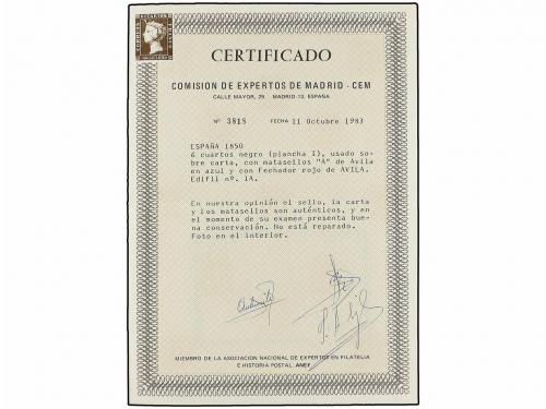 ✉ ESPAÑA. Ed. 1. 1850. ÁVILA a MADRID. 6 cuartos negro, pl. 