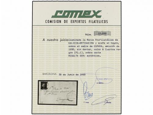 ✉ ESPAÑA. Ed. 1. 1850. ORTIGEIRA a ZARAGOZA. 6 cu. negro, ti