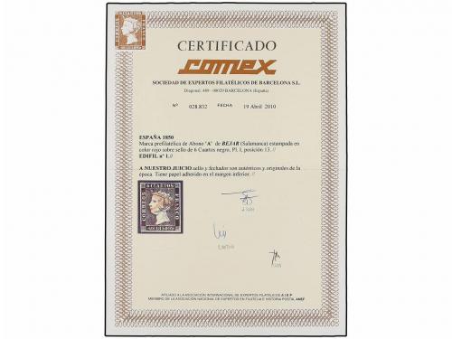 ° ESPAÑA. Ed. 1. 6 cuartos negro, pl. I tipo 13. Mat. "A" de