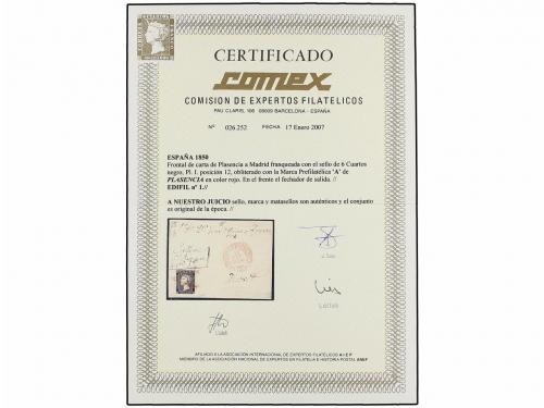 ✉ ESPAÑA. Ed. 1. 1850. FRONTAL. PLASENCIA a MADRID. 6 cuarto