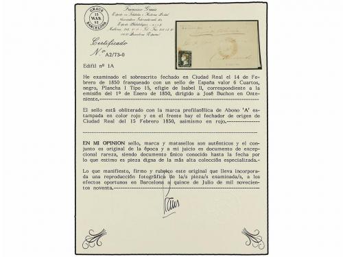 ✉ ESPAÑA. Ed. 1. 1850. CIUDAD REAL a ONTENIENTE. 6 cuartos n