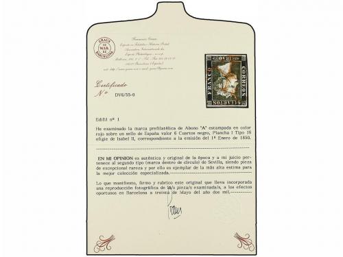 ° ESPAÑA. Ed. 1. 6 cuartos negro, pl. I tipo 16. Mat. "A" de