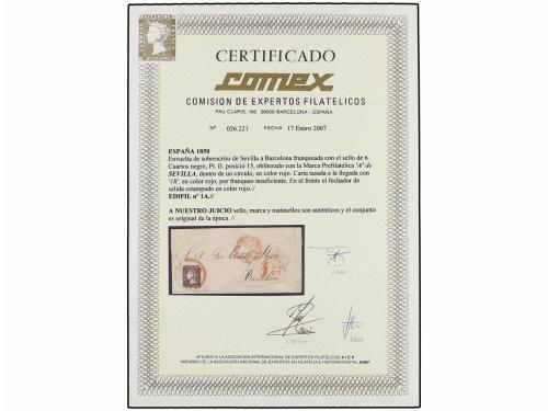 ✉ ESPAÑA. Ed. 1A. 1850. SEVILLA a BARCELONA. 6 cuartos negro