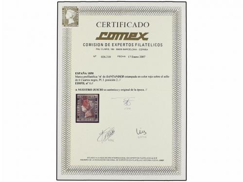 ° ESPAÑA. Ed. 1. 6 cuartos negro, pl. I tipo 2. Mat. "A" de 