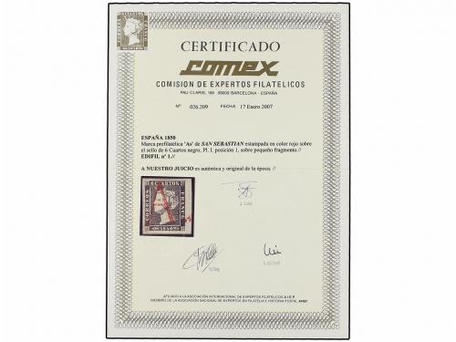 Δ ESPAÑA. Ed. 1. 6 cuartos negro, pl. I tipo 1 sobre pequeño