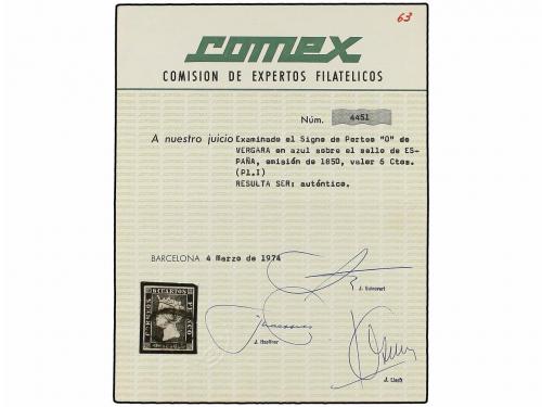 ° ESPAÑA. Ed. 1. 6 cuartos negro, pl.I tipo 17. Mat. "O" en 