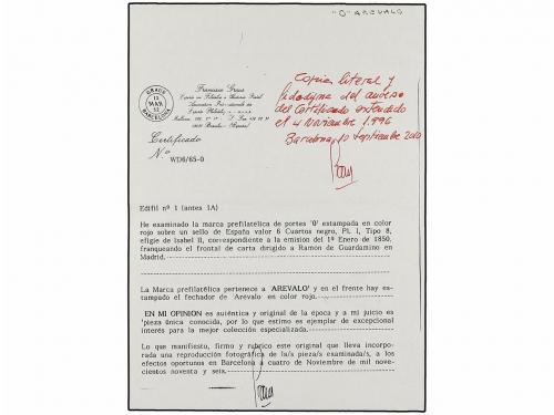 ✉ ESPAÑA. Ed. 1. 1850. FRONTAL. ARÉVALO a MADRID. 6 cuartos 