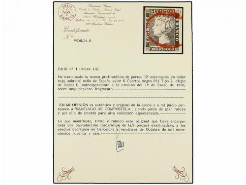 Δ ESPAÑA. Ed. 1. 6 cuartos negro, pl. I tipo 2 sobre pequeño