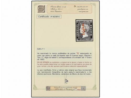 ° ESPAÑA. Ed. 1. 6 cuartos negro, pl. II tipo 30. Mat. 1/2 e