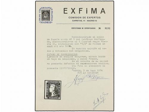 ° ESPAÑA. Ed. 1A. 6 cuartos negro, pl. II tipo 9. Mat. 1/2 e