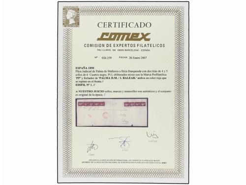 ✉ ESPAÑA. Ed. 1 (9). 1850. PALMA DE MALLORCA a IBIZA. Plica 