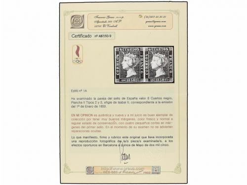 * ESPAÑA. Ed. 1A (2). 6 cuartos negro, pl. II tipos 2, 3. Pa