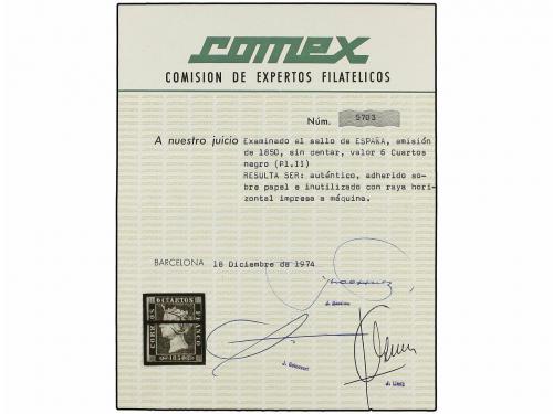 ° ESPAÑA. Ed. 1M. 6 cuartos negro, anulado a tinta procedent